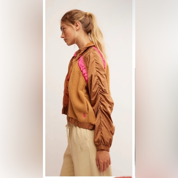 FP Movement Amelia Zip Up Fleece Jacket in Camel/Malibu Combo - Picture 2 of 5
